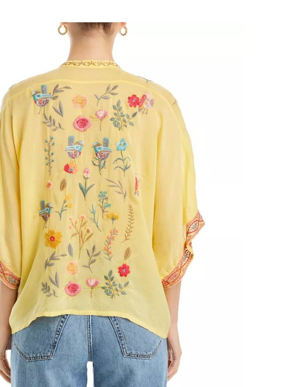 Johnny Was Embroidered Blouse Top Roylane Floral Birds Yellow Sz S - Picture 12 of 16